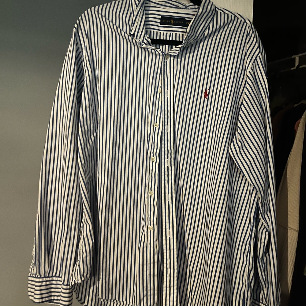 Ralph Lauren Navy and White Striped Button-Up